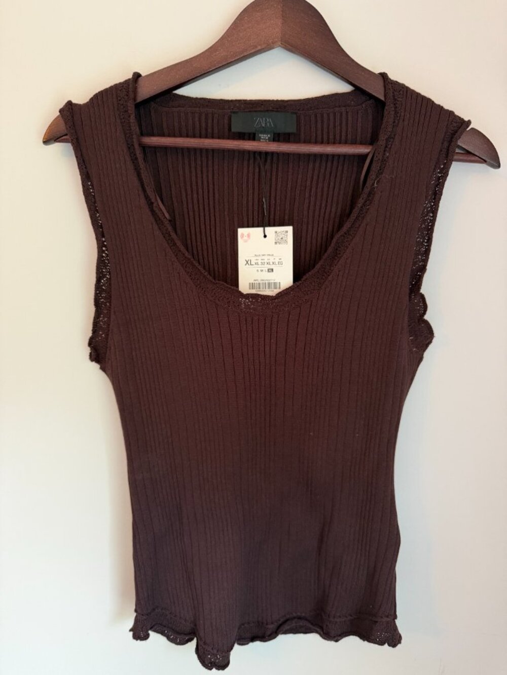 Zara Ribbed Lace Trim Tank Top